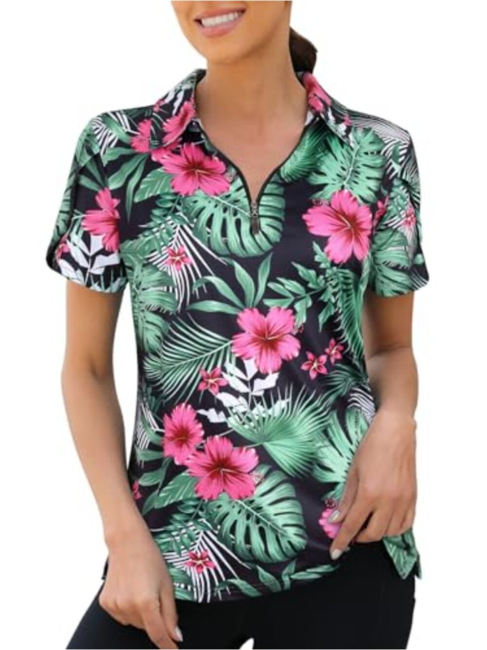 Womens Golf Polo Shirt 1/4 Zip Short Sleeve Quick Dry Workout Top